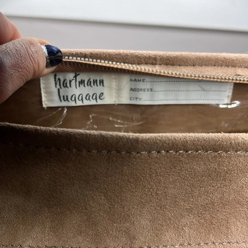 Hartmann Luggage Large Structured Tan Suede Zip Top Shoulder Travel Bag